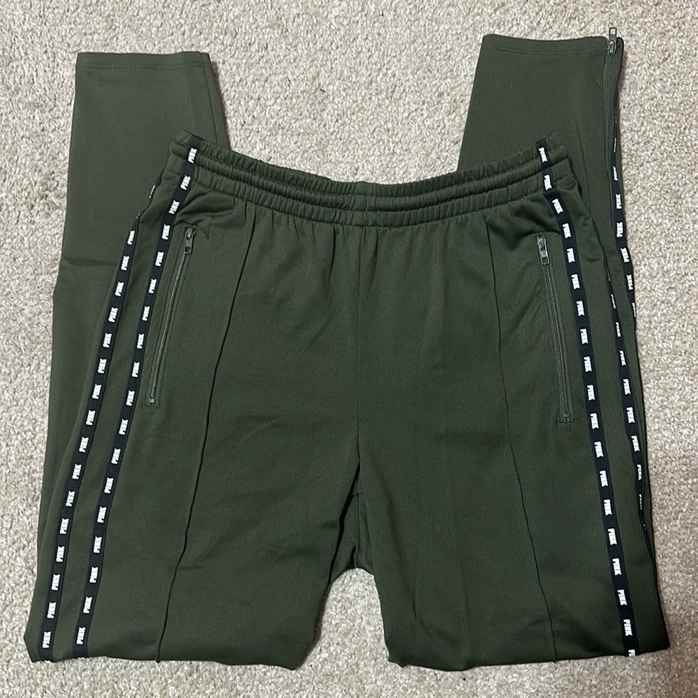 PINK VS dark green track pants. Size M